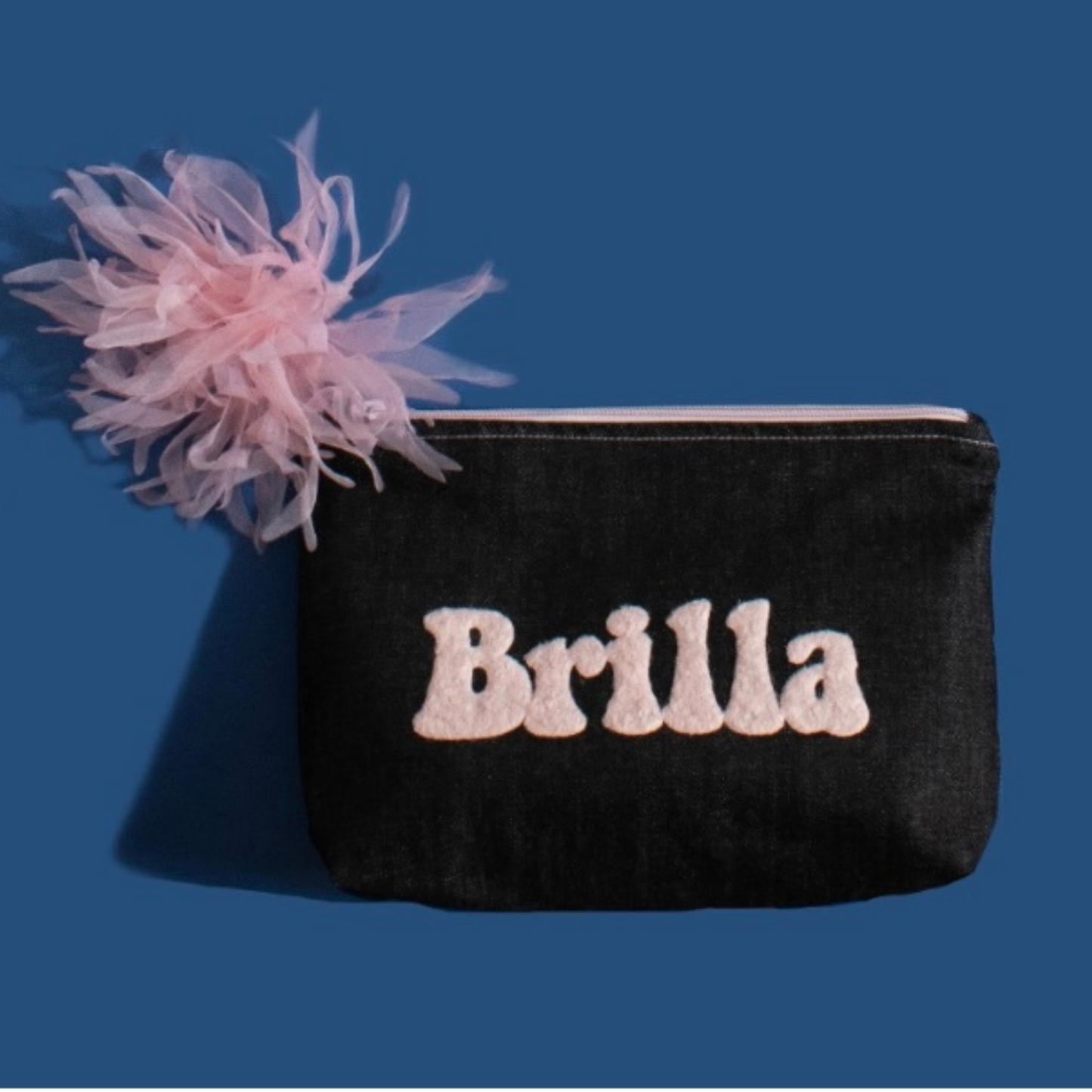 Trousse in Jeans con Scritta Brilla